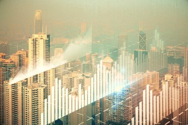 Gökdelenler, duvar kağıtları, çift pozlu eski şehir haritası. Finansal araştırma kavramı.