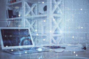 Bilgisayar ve teknoloji temalı Hud 'a çifte maruz kalma. Yenilik kavramı.