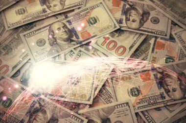 Sosyal ağların çoklu pozlanması bize dolar banknotları veriyor. İnsanlarla bağlantı kavramı.