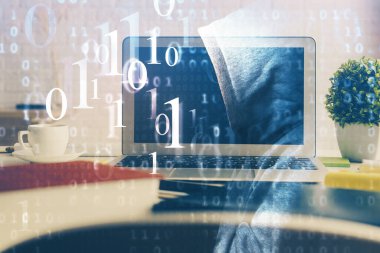 Kişisel bilgisayar ve teknik tema çizimi ile masaüstü çok açıkta. Büyük Veri Kavramı.