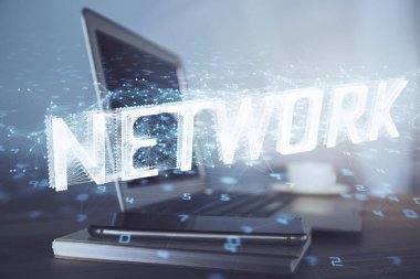 Bilgisayar ve teknoloji temalı çizimlere çifte maruz kalma. Yenilik kavramı.