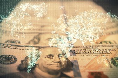 Sosyal ağların çoklu pozlanması bize dolar banknotları veriyor. İnsanlarla bağlantı kavramı.