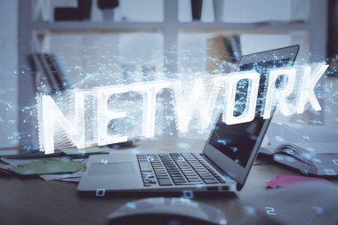 Bilgisayar ve teknoloji temalı çizimlere çifte maruz kalma. Yenilik kavramı.