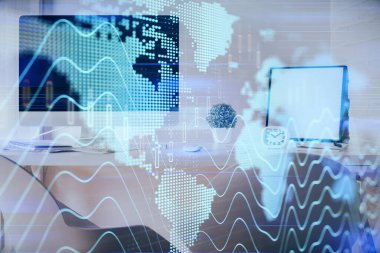 Hisse senedi borsası çizimine ve ofis iç planına çok maruz kalmış. Mali analiz kavramı.