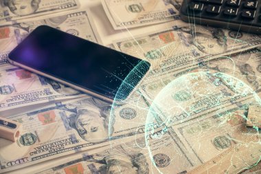 Sosyal ağların çoklu pozlanması bize dolar banknotları veriyor. İnsanlarla bağlantı kavramı.
