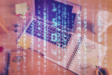 Teknoloji temalı insan elleri çift pozlama çizimleri.