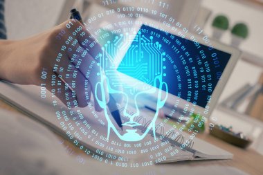 Arka planda beyin hologramıyla el yazısına çok maruz kalmış. Kendi kendine öğrenme kavramı.