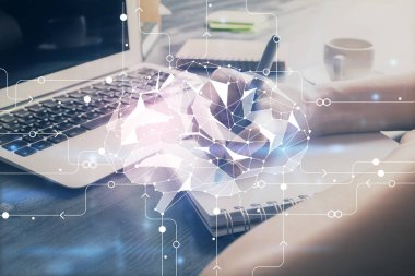 Arka planda beyin hologramıyla el yazısına çok maruz kalmış. Öğrenme kavramı.