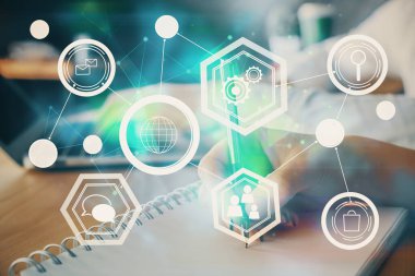 Not alan insanların üzerine sosyal ağ temasının çifte pozlandırılması. İnsan bağlantısı kavramı