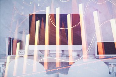 Hisse senedi borsası çizimine ve ofis iç planına çok maruz kalmış. Mali analiz kavramı.