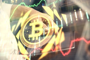 Erkeklerin el ele tutuşmalarının ve telefon ve kripto para birimi engelleme teması çiziminin iki kez görüntülenmesi.