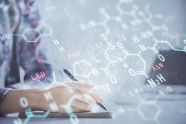 Fen formülü hologramı, kadınların ellerinin altyapısını belirler. Öğrenim anlayışı. Çoklu pozlama