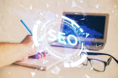 Adam el yazısı. Çift pozlama seo çizimleri ile.