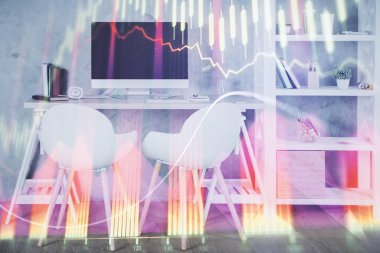 Hisse senedi borsası çizimine ve ofis iç planına çok maruz kalmış. Mali analiz kavramı.