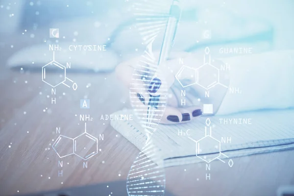 Dna 홀로그램이 여성의 기록되어 있습니다 교육의 — 스톡 사진