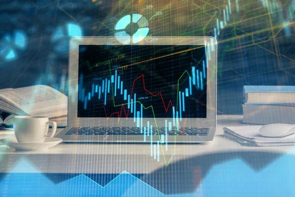 Hologram Van Financiële Markt Personal Computer Achtergrond Dubbele Belichting Begrip — Stockfoto