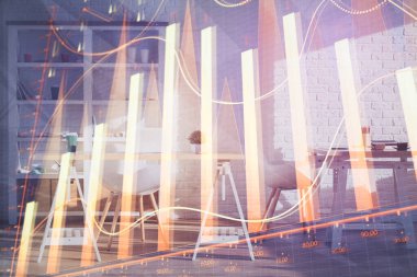 Finansal grafik çizimine ve ofis içi arka planına çifte maruz kalma. Borsa konsepti.