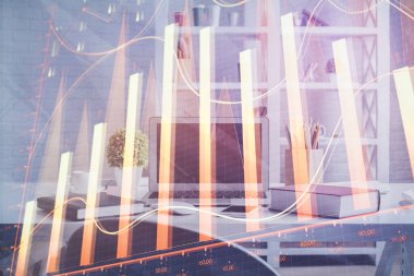 Finansal grafik çizimine ve ofis içi arka planına çifte maruz kalma. Borsa konsepti.