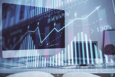 Borsa grafiği ve bilgisayar geçmişi olan tablolar. Çoklu maruz kalma. Mali analiz kavramı.