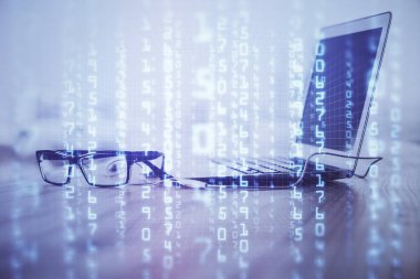 Bilgisayar ve teknoloji temalı çizimlere çifte maruz kalma. Yenilik kavramı.