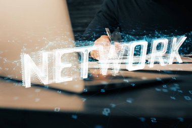 Teknoloji temalı insan elleri çift pozlama çizimleri.