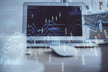 Borsa grafiği ve bilgisayar geçmişi olan tablolar. Çoklu maruz kalma. Mali analiz kavramı.