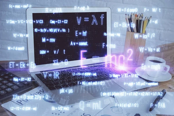 Asztali Számítógép Háttér Formula Hologram Írás Dupla Expozíció Oktatási Koncepció — Stock Fotó