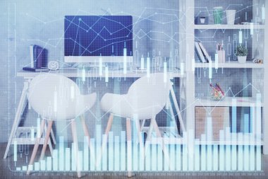 Hisse senedi borsası çizimine ve ofis iç planına çok maruz kalmış. Mali analiz kavramı.