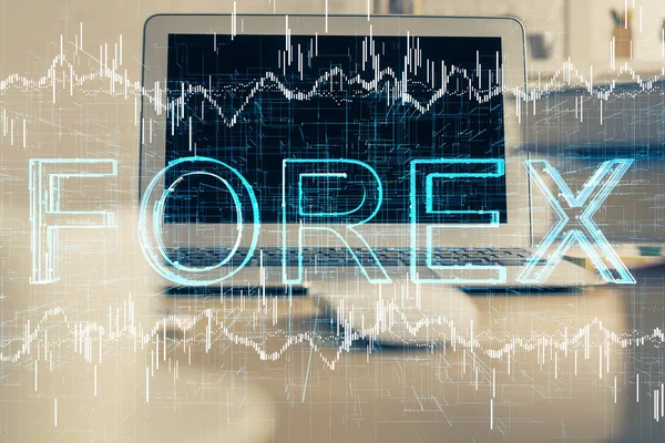 Doble Exposición Del Gráfico Divisas Espacio Trabajo Con Ordenador Concepto —  Fotos de Stock