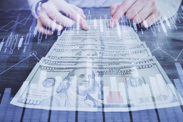 Forx Grafiği Hologram Amerikan Dolarları Insan Eli Çizimleri Teknik Analiz — Stok fotoğraf