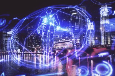 Eğitim teması çizimi ve şehir manzarası arka planının çifte pozlandırılması.