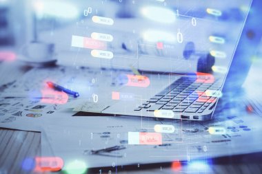 Bilgisayar ve teknoloji temalı Hud 'a çifte maruz kalma. Yenilik kavramı.