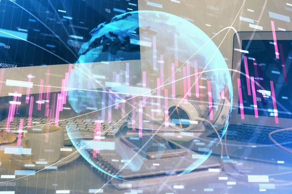 Double Exposure Forex Chart Work Space Computer Concept International Online — Stock Photo, Image