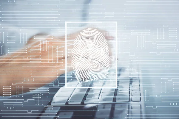 Fingerprint 그램은 컴퓨터에서 일하는 사업가와 만들어 졌습니다 — 스톡 사진