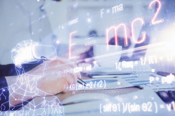 Людина Математичними Науковими Формулами Поняття Освіти Символи Рівняння Віртуальному Інтерфейсі — стокове фото