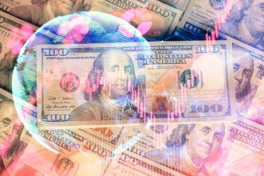 İşletme temasının çoklu pozu bize dolar banknotları üzerinden geçiyor. Finansal başarı kavramı.