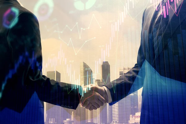Double Exposure Forex Graph Hologram Handshake Two Men Stock Market — Stock Photo, Image