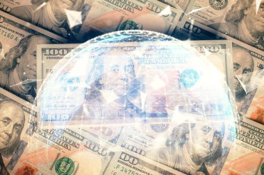 İşletme temasının çoklu pozu bize dolar banknotları üzerinden geçiyor. Finansal başarı kavramı.