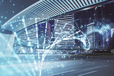 DNA çizimine ve şehir manzarasına çifte maruz kalma. Eğitim kavramı.