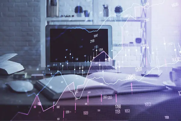 Forex Piaci Grafikon Hologram Személyi Számítógép Háttérben Dupla Expozíció Beruházás — Stock Fotó