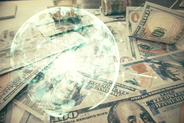 İşletme temasının çoklu pozu bize dolar banknotları üzerinden geçiyor. Finansal başarı kavramı.