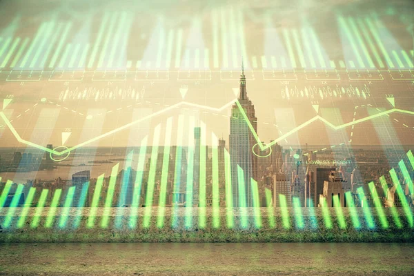 Data Theme Hologram Drawing City View Skyscrapers Background Double Exposure — Stock Photo, Image