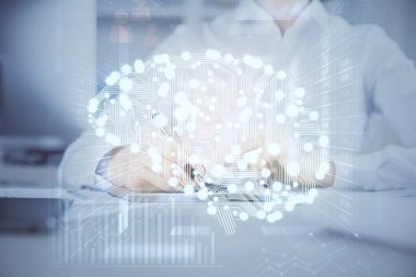 Arka planda beyin hologramıyla el yazısına çok maruz kalmış. Kendi kendine öğrenme kavramı.