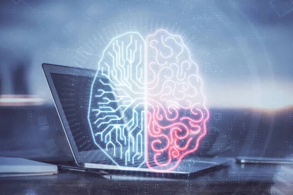 Многократное Облучение Рабочего Пространства Компьютером Человеческим Мозгом Концепция Мозгового Штурма — стоковое фото