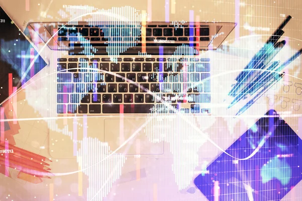 Hologrammzeichnungen Zum Thema Business Über Dem Computer Auf Dem Desktop — Stockfoto