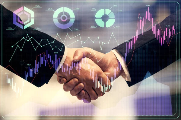 Double Exposure Forex Graph Hologram Handshake Two Men Stock Market — Stock Photo, Image