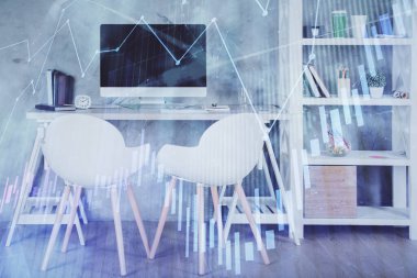 Hisse senedi borsası çizimine ve ofis iç planına çok maruz kalmış. Mali analiz kavramı.
