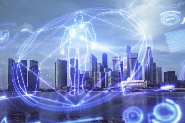 Eğitim teması çizimi ve şehir manzarası arka planının çifte pozlandırılması.