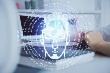Arka planda beyin hologramıyla el yazısına çok maruz kalmış. Öğrenme kavramı.