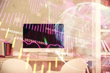 Hisse senedi borsası çizimine ve ofis iç planına çok maruz kalmış. Mali analiz kavramı.